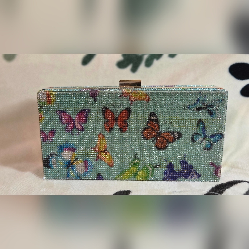 NWOT Butterfly Rhinestone Clutch (Green) - Picture 2 of 10